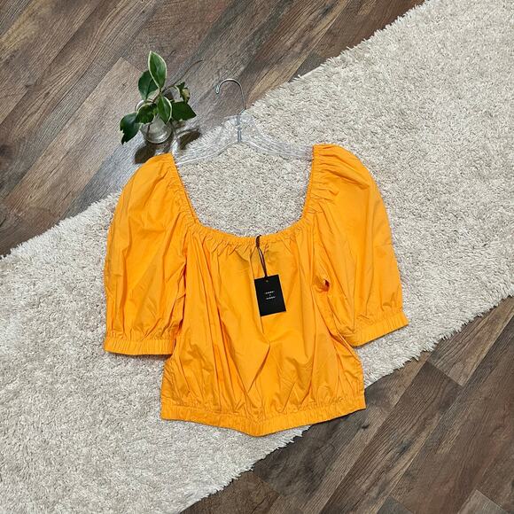 Nordstrom Code X Mode Size Large Orange Puff Sleeve 100% Cotton Crop Top NWT - Picture 2 of 6